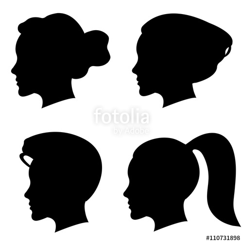 500x500 Vector Set Of Woman Silhouette With Different Hair Styles. Stock
