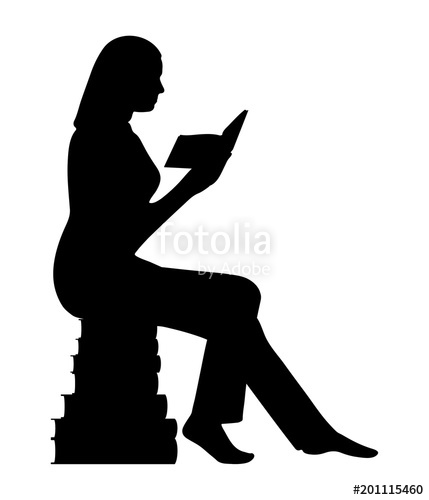 429x500 Silhouette Of A Woman Sitting On A Pyramid Of Books Stock Image