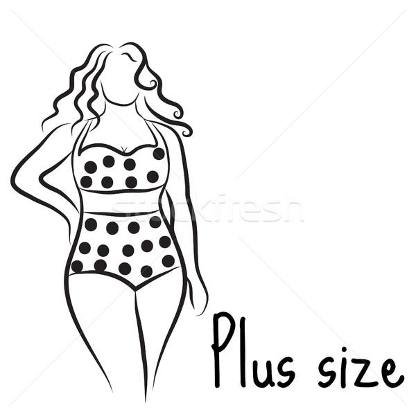 600x598 Girl Silhouette Sketch Plus Size Model. Curvy Woman Symbol. Vector