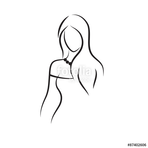 500x500 Fashion Model Sketch. Silhouette Of Beautiful Woman With Long Hair