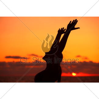 325x325 Woman's Silhouette Over Sunset Gl Stock Images