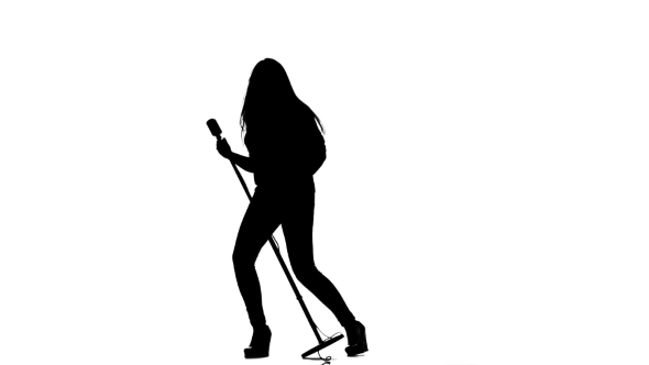 590x332 Girl Sings In A Retro Rock Song Microphone. White Background