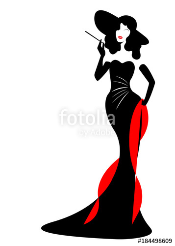 357x500 Shop Logo Fashion Woman, Black Silhouette Diva With Hat In Evening