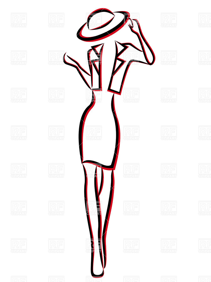 675x900 Black An Red Outlines Of Elegance Woman In Hat Royalty Free Vector