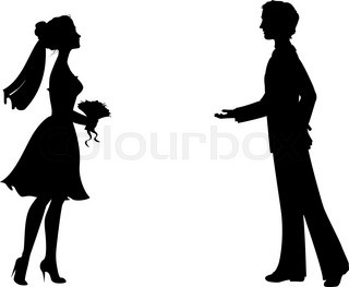 320x263 Silhouettes Of Bride And Groom. Black Against White Background