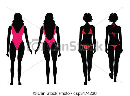 450x334 Vector Illustration Of Silhouettes Of Women In Bathing Suit Vector