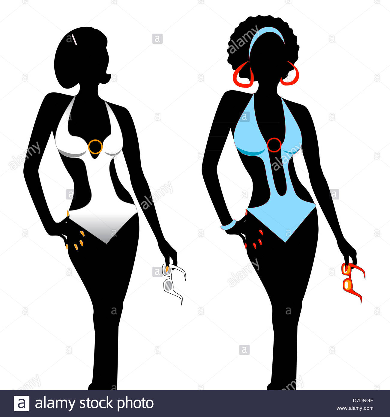 1300x1390 Vector Illustration Of Two Women Silhouettes In Monokini Swimsuits