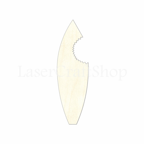 570x570 Surfboard With Shark Bite Wooden Cutout Shape, Silhouette, Gift
