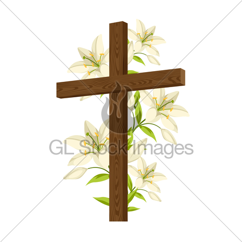 500x500 Silhouette Of Wooden Cross With Lilies. Happy Easter Conc Gl