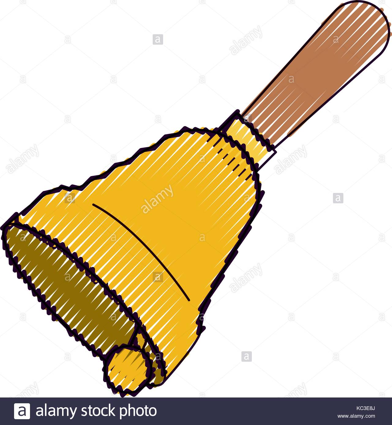 1281x1390 Hand Bell With Wooden Handle Side View Color Crayon Silhouette