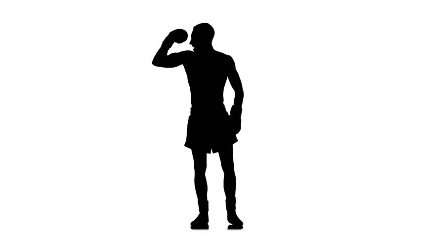 852x480 Black Silhouette On White Background. Boxer Demonstrates All His