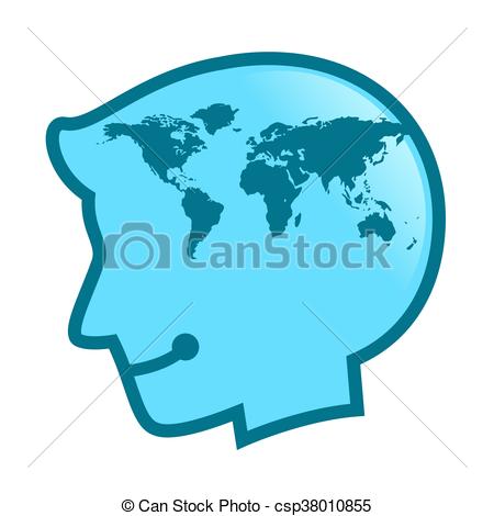 450x470 Silhouette Of Human Head With World Map Symbol. Vector Stock
