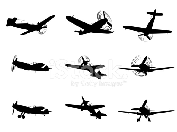 587x440 Fighter Plane Silhouettes Stock Vector