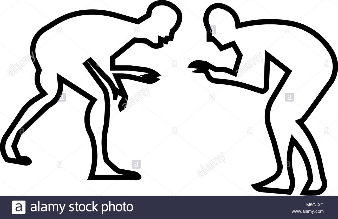 1300x843 Wrestling Silhouette Clip Art Outline On White Background Stock