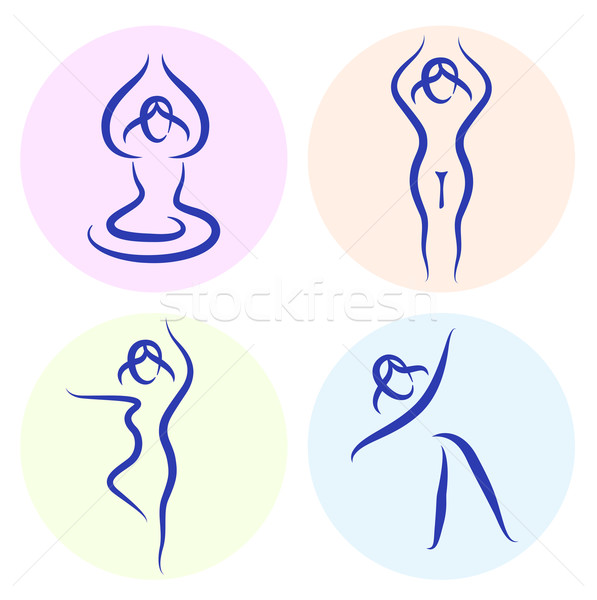 597x600 Yoga Line Silhouette Set Isolated On White Vector Illustration