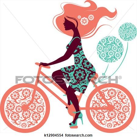 450x458 Silhouette Of Beautiful Girl On Bicycle View Large Illustration