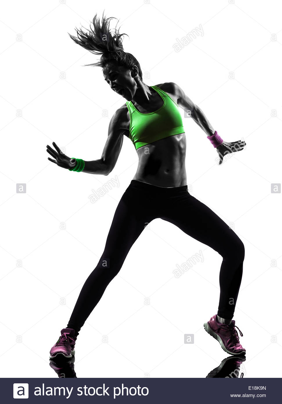 971x1390 One Woman Exercising Fitness Zumba Dancing In Silhouette On White