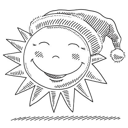 416x416 Happy Winter Sun Wearing Santa Hat Drawing Drawing Conclusions