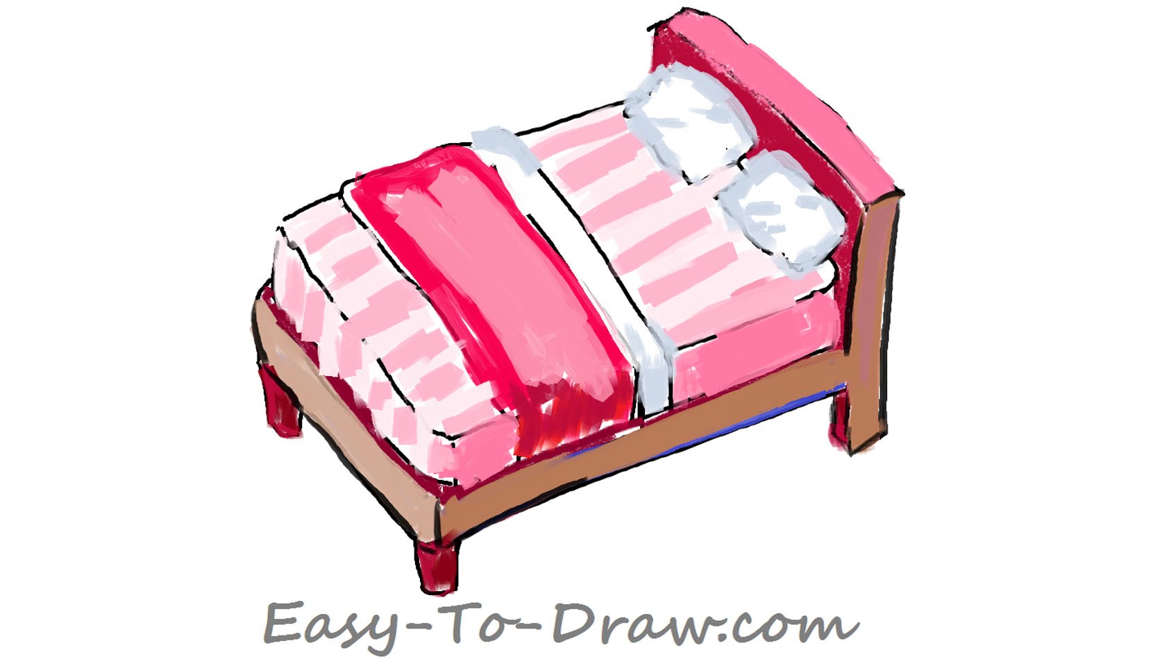 1687x950 How To Draw A Cartoon Pink Bed With Pillows