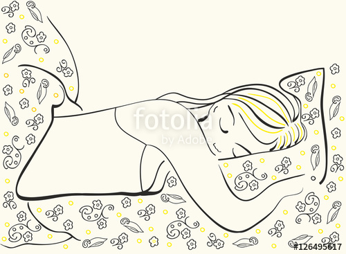 500x367 Vector Drawing Of A Girl Sleeping In A Bed With A Flower Pattern