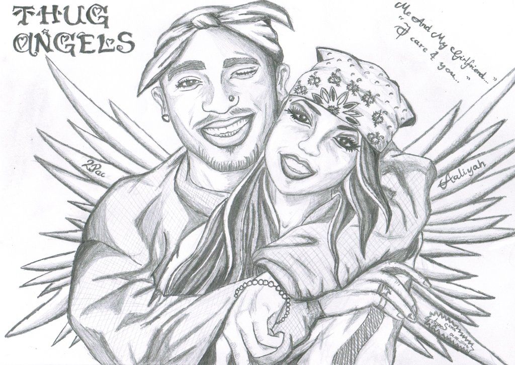1024x726 Thug Angels Aaliyah And 2pac By Agnes2704 Drawingssketches