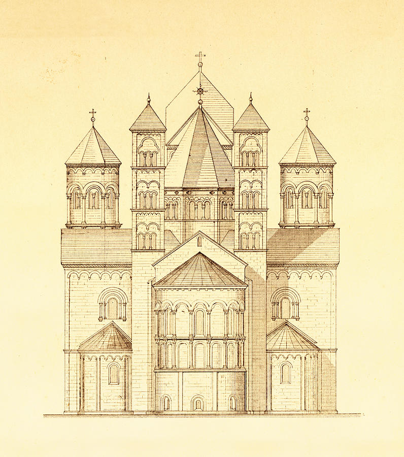 796x900 Architectural Drawing Of Maria Laach Abbey In Germany Drawing By