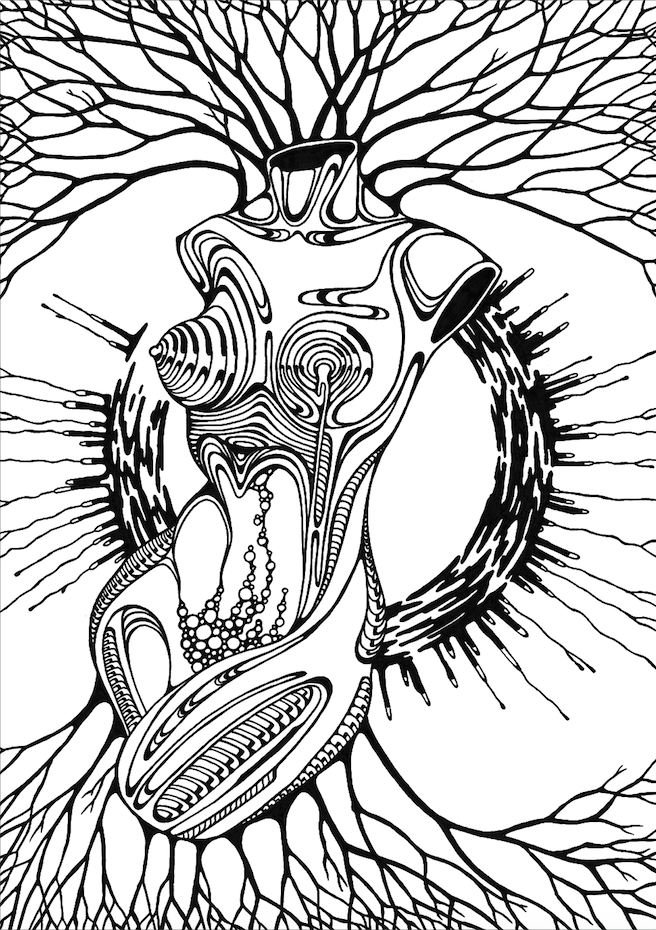 656x930 Biomechanic Sci Fi Surreal Abstract Ink Drawing Black White Female