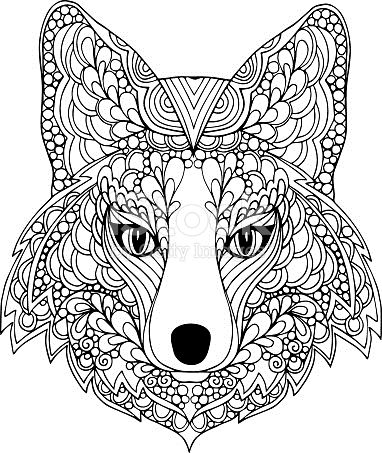 382x453 Hand Drawn Doodle Ornate Fox Illustration Decorated With Abstract