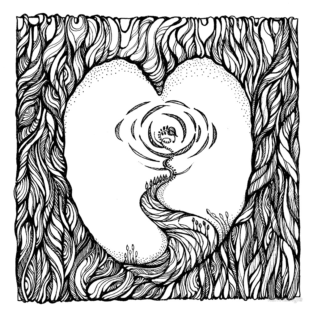 1000x1000 Abstract Meditation Black And White Art. Hand Draw Ink And Pen