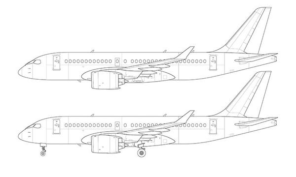 600x360 Bombardier Cs100 (Airbus A220 100) Line Drawing Shopnorebbo