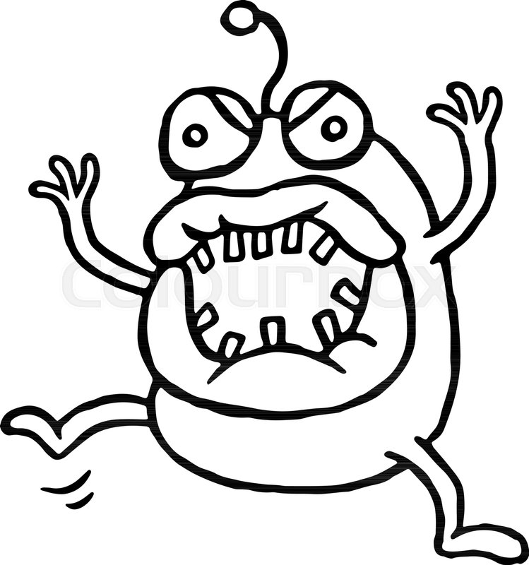 749x800 Cute Angry Cartoon Alien Is Attack. Vector Illustration. Funny