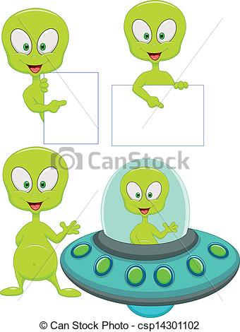 340x470 Vector Illustration Of Cute Green Alien Cartoon Collection