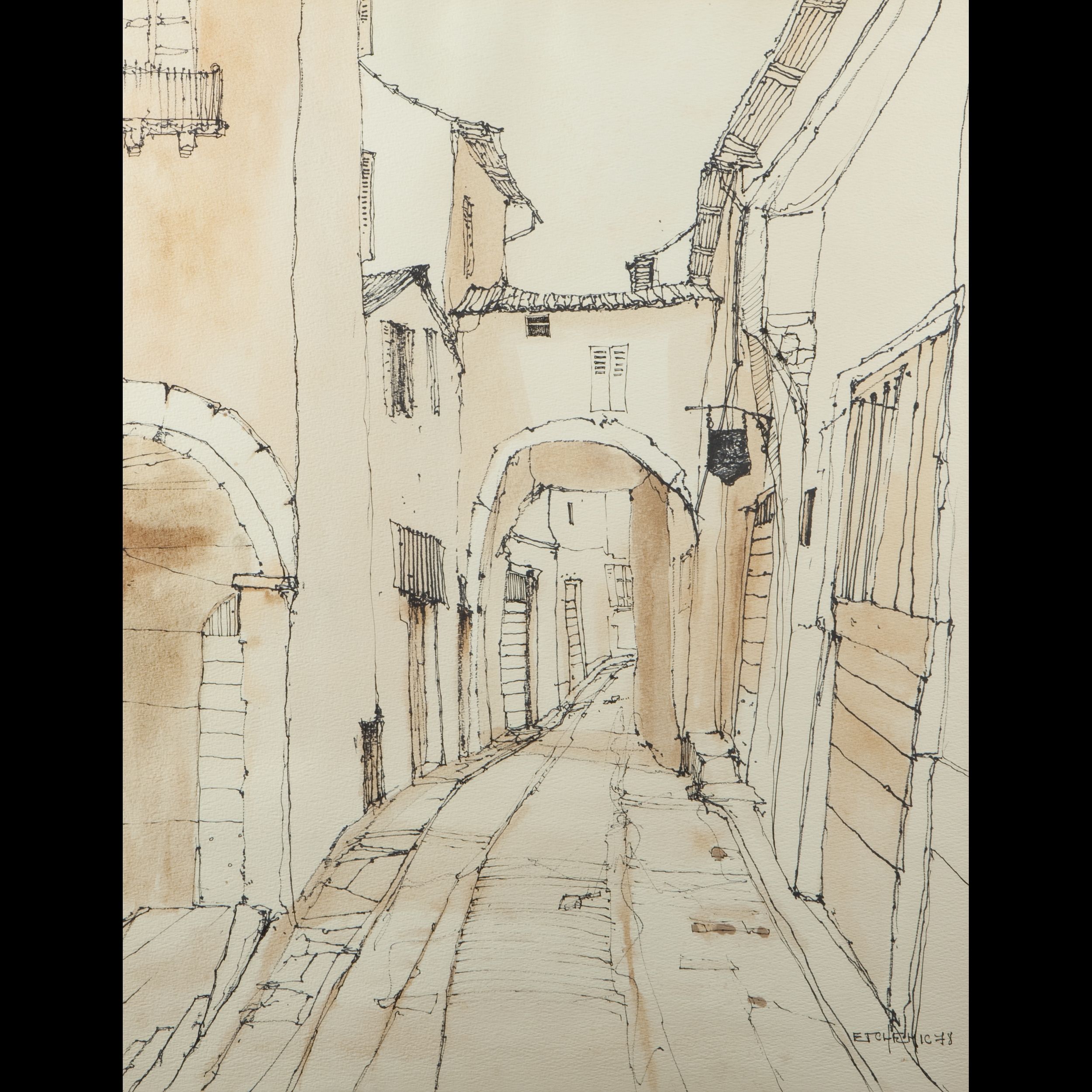 2500x2500 Pascal Etchenic. Village Alley, Drawing