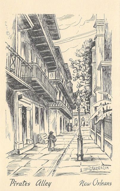 404x640 Vintage Pen And Ink Drawing. Pirate's Alley, New Orleans