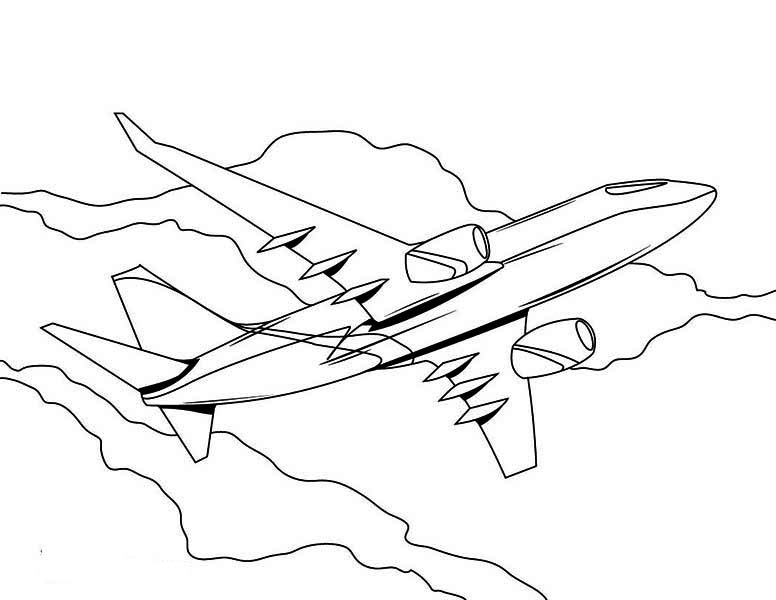 776x600 High Altitude Jumbo Jet Airline Plane Coloring Page
