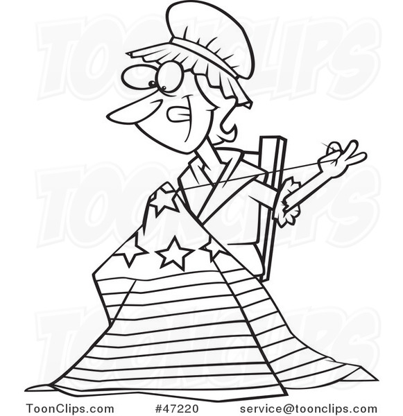581x600 Black And White Cartoon Betsy Ross Sewing The First American Flag