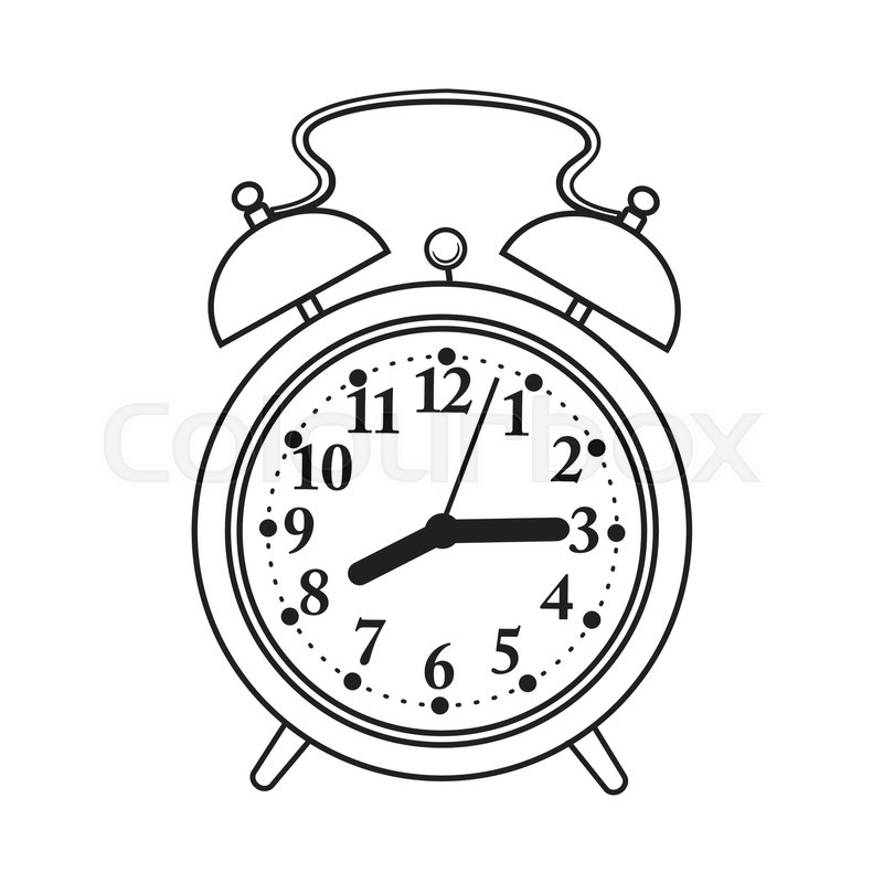 800x800 Retro Style Analog Alarm Clock, Black And White Sketch Style