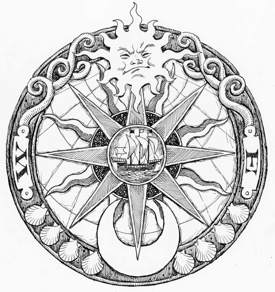 901x959 Nautical Compass Drawing