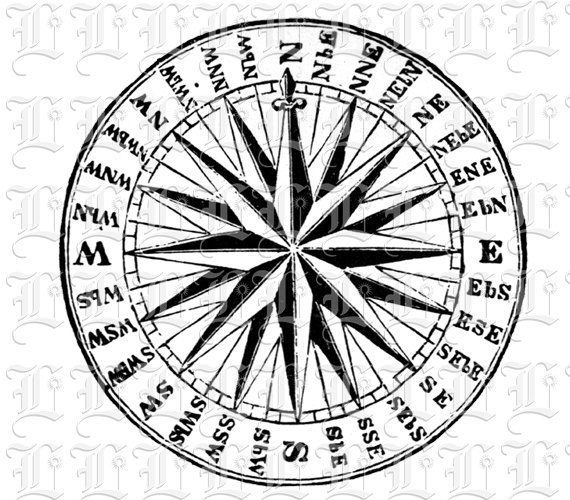 570x500 32 Points Rose Compass Navy Vintage Clip Art Illustrations Digital