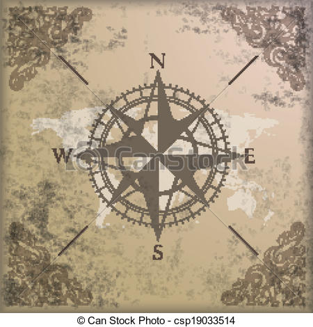 450x470 Vintage Background Edge Ornaments Compass World Map. Vintage