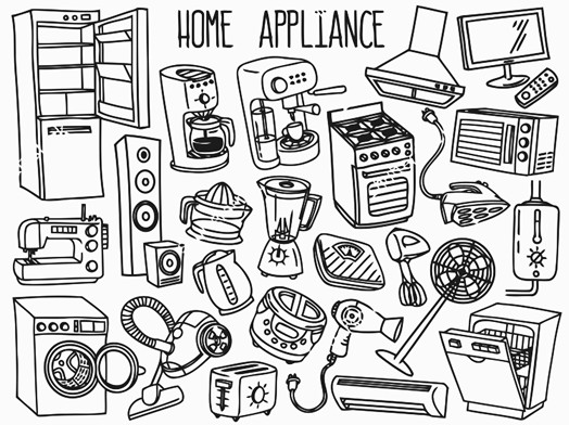 524x392 Home Appliances Themed Doodle Set Various Household Equipment