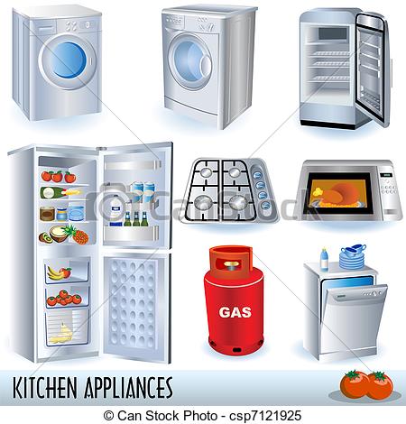 450x470 Set Of Nine Kitchen Appliances And Two Tomatoes. Clipart Vector