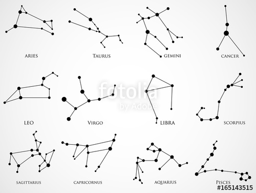 500x376 Set Of Zodiac Constellations. Horoscope Set Aries, Leo