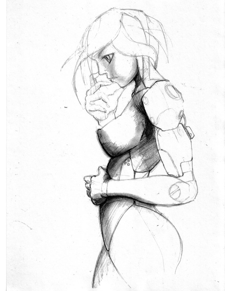 786x1017 Robo Girl Pencil Sketch.