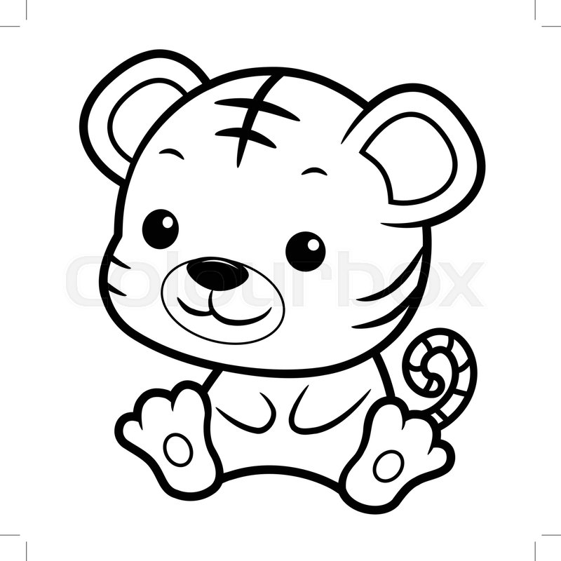 800x800 Black And White Tiger Character Sits Forward. Asian Zodiac