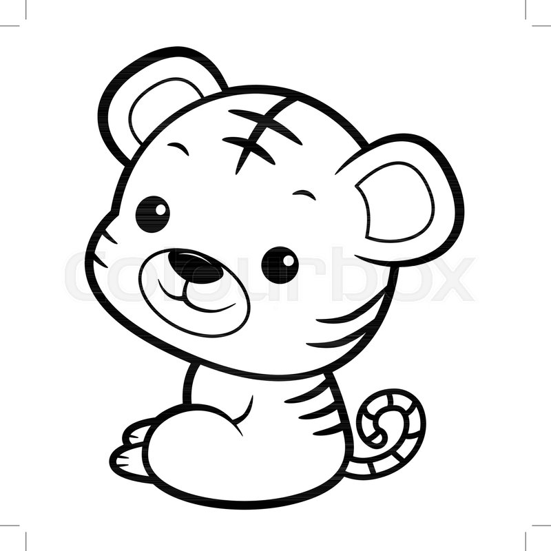 800x800 Black And White Tiger Mascot Sits Sideways. Asian Zodiac Isolated