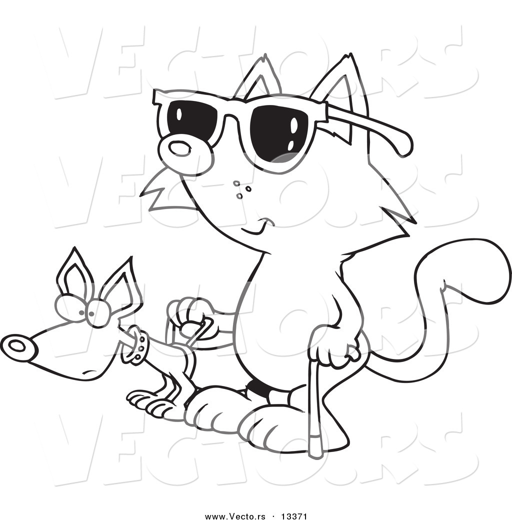 1024x1044 Vector Of A Cartoon Blind Cat Using An Assistance Dog