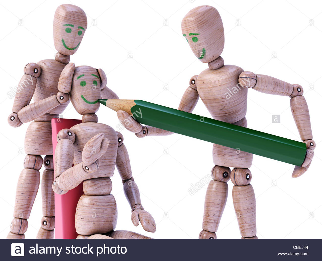 1300x1052 Wooden Dolls Drawing A Happy Face Each Other. Concept