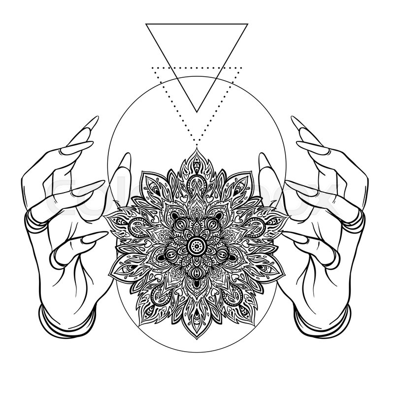 800x800 Vector Human Hands With Ornamental Lotus Flower, Ethnic Art