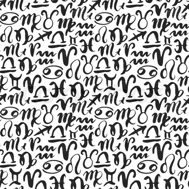 800x800 Zodiac Signs Seamless Pattern. Hand Drawn Horoscope Astrology